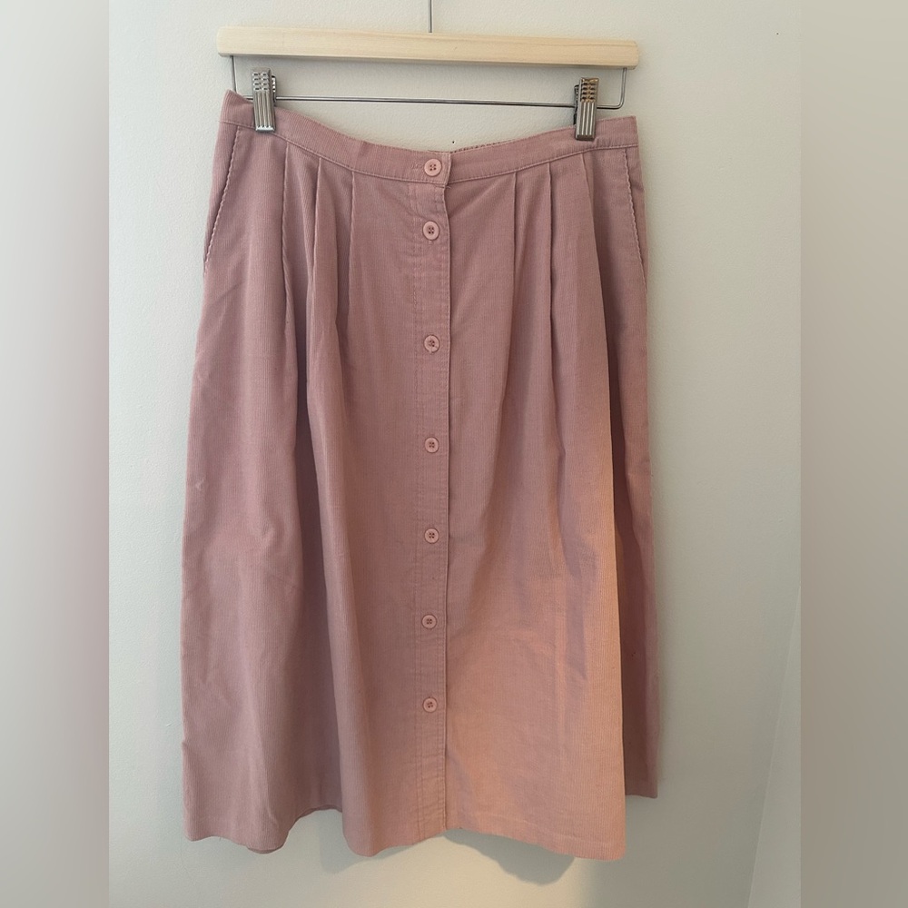 Alfred Dunner Blush Pink Corduroy Button-Front A-Line Skirt USA Made